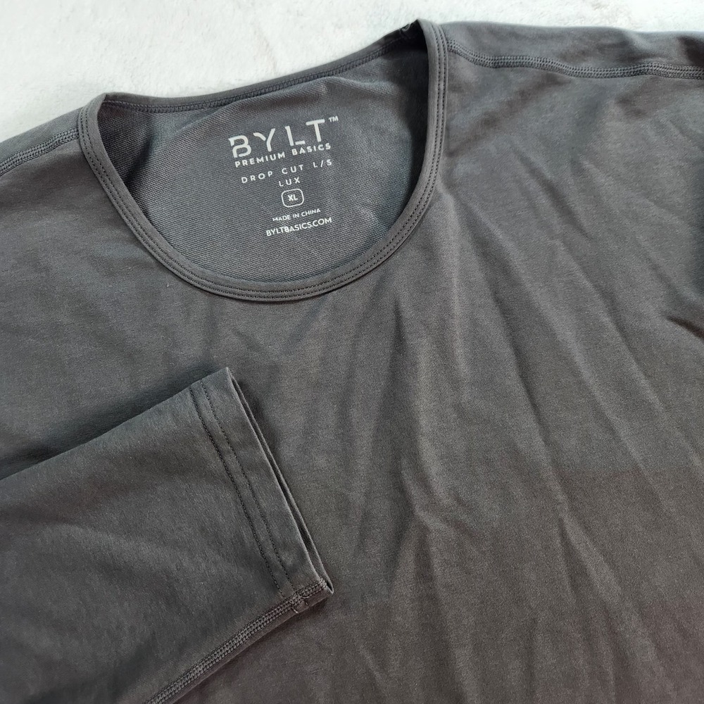 BYLT Drop Cut lux Long Sleeve Crew‎ Neck Cotton Blend shirt Mens XL Black